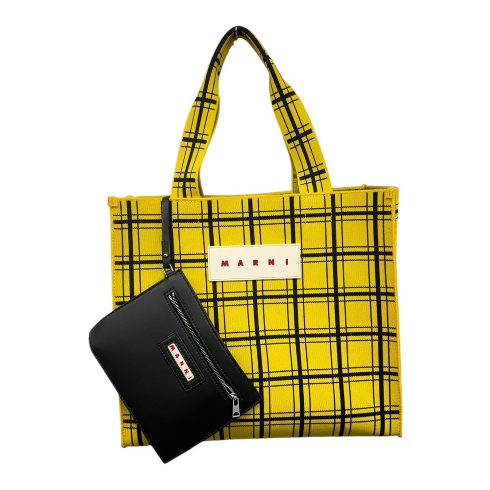 Marni Jacquard Logo Checkered Tote Bag Plaid